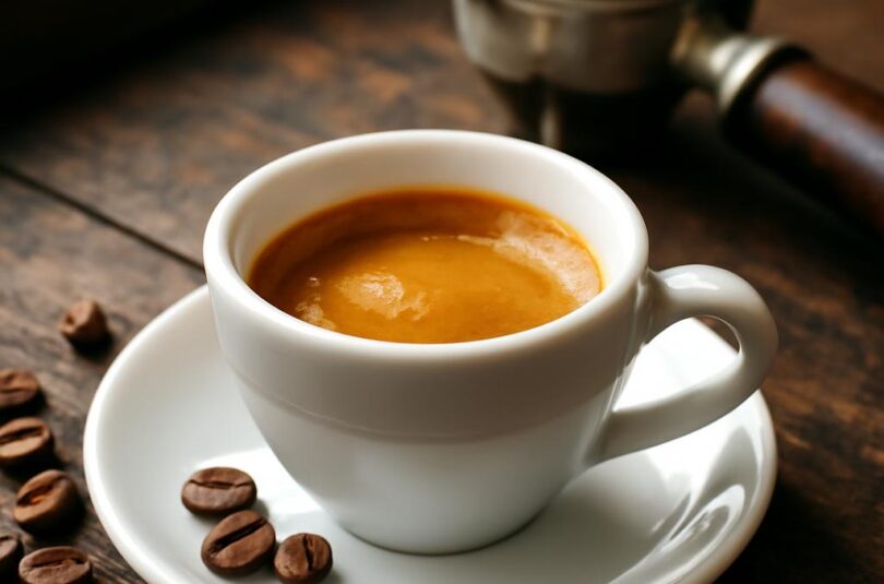 Dokonalé domácí espresso se zlatou crémou v bílém šálku