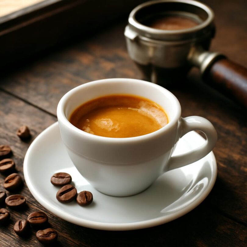 Dokonalé domácí espresso se zlatou crémou v bílém šálku