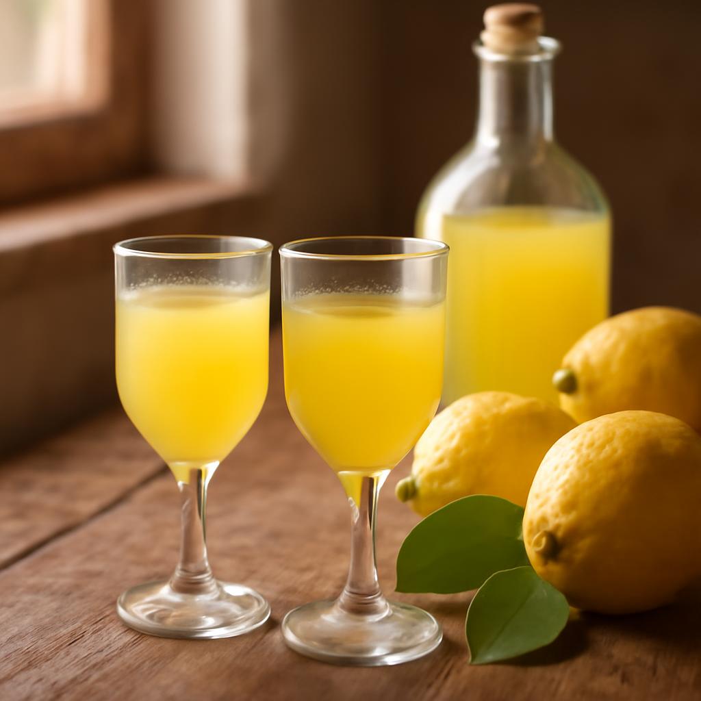 Domácí limoncello recept ze Sorrenta – dvě sklenice se žlutým italským likérem