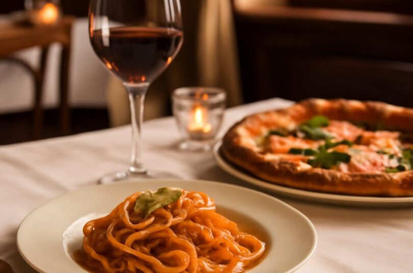 italske-restaurace-praha Prostřený stůl v italské restauraci v Praze s čerstvými těstovinami a pizzou