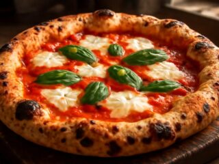 Pravá pizza Margherita upečená doma s rajčaty San Marzano, mozzarellou a čerstvou bazalkou