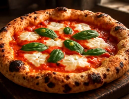 Pravá pizza Margherita upečená doma s rajčaty San Marzano, mozzarellou a čerstvou bazalkou