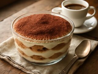 Pravé italské tiramisu s mascarpone, espressem a kakaem