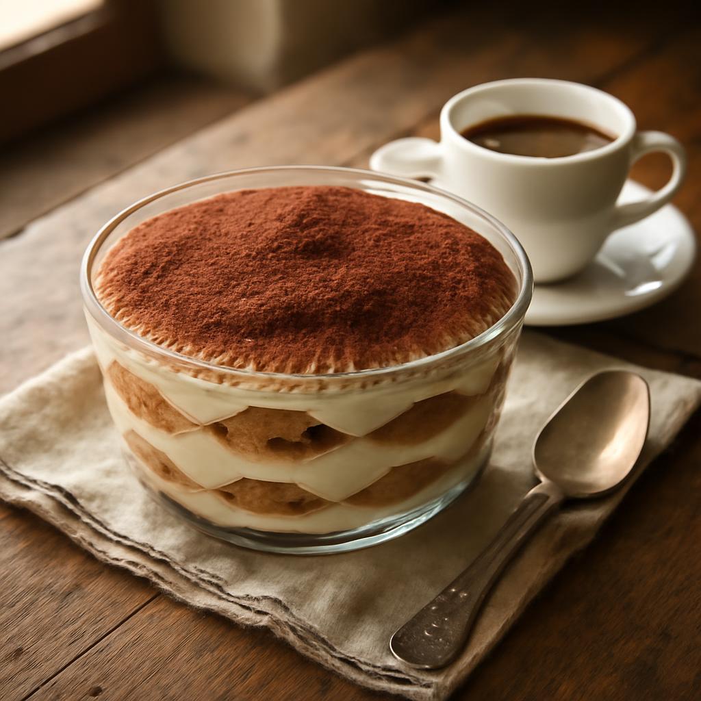 Pravé italské tiramisu s mascarpone, espressem a kakaem