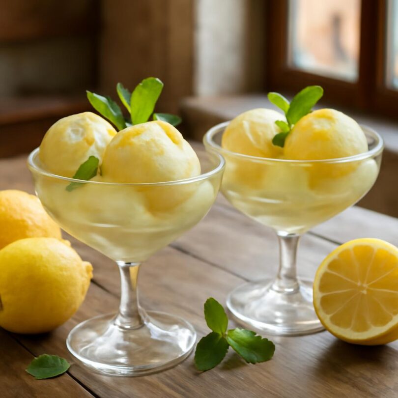 domaci-citronove-sorbetto Domácí citronové sorbetto v chlazených sklenicích s mátou a plátky citronu