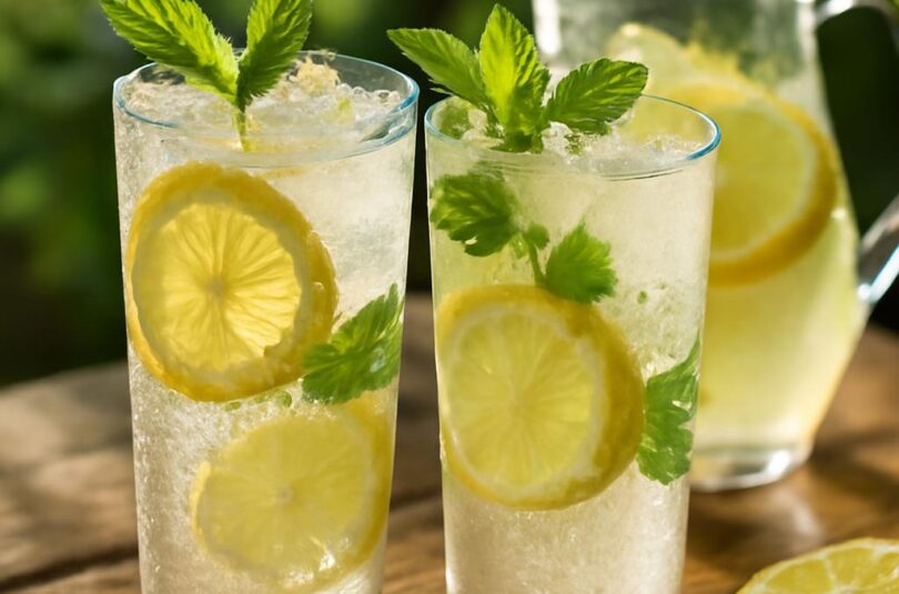 Domácí italská limonáda s citrony a mátou ve sklenicích s ledem