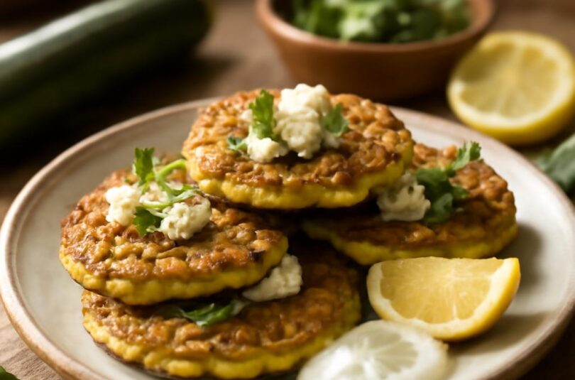 cuketove-placicky-ricotta-mata Cuketové placičky s ricottou a čerstvou mátou na talíři