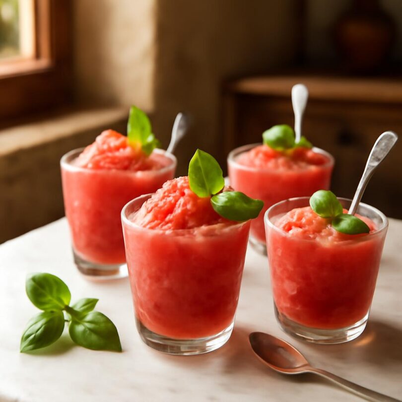 melounova-granita-s-bazalkou Melounová granita s bazalkou ve vychlazených sklenicích