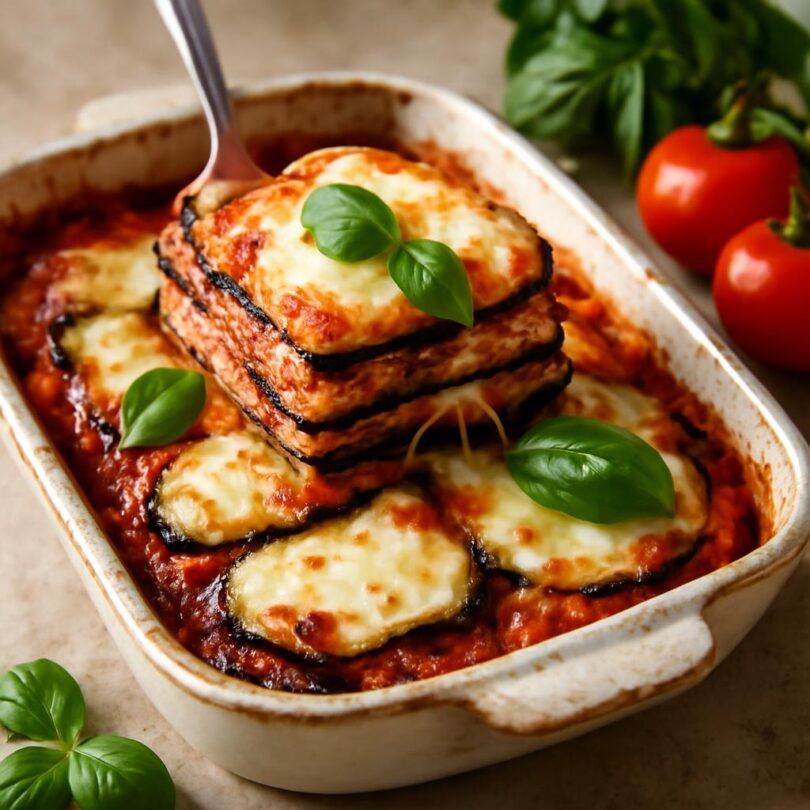 baklazanove-lasagne-s-mozzarellou Baklažánové lasagne s mozzarellou a rajčatovou omáčkou v pekáči