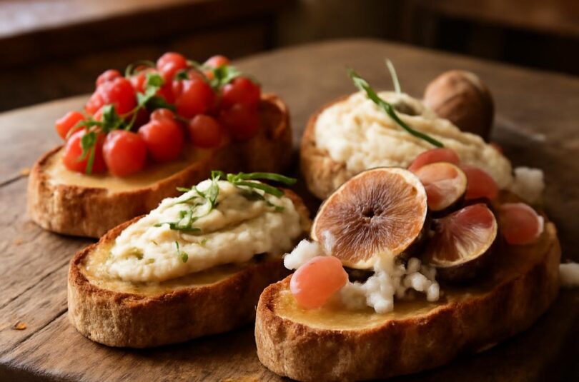 Bruschetta třemi způsoby – s rajčaty, s bílými fazolemi a s fíky a prosciuttem