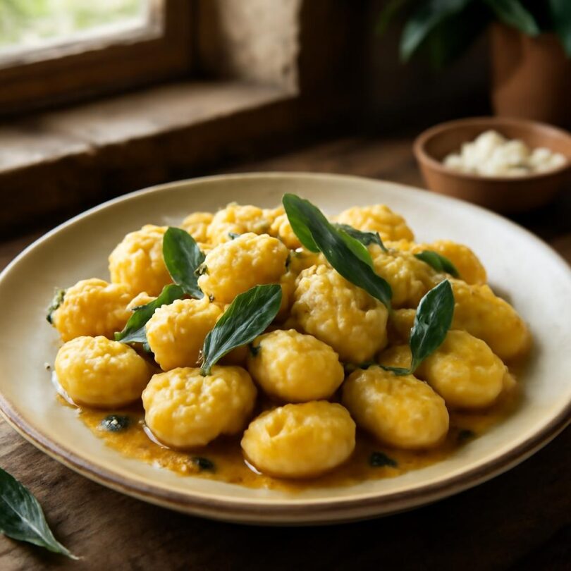 Gnocchi s máslem a šalvějí posypané parmazánem