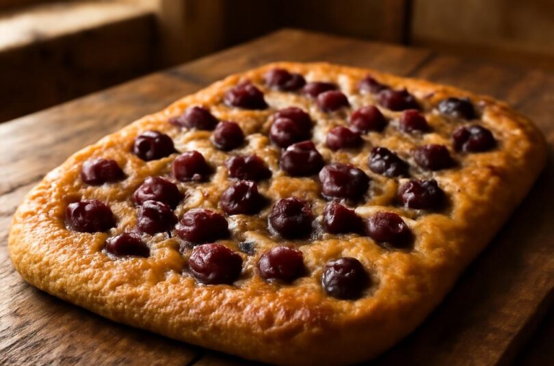 Hroznová focaccia (schiacciata all'uva) s vinnými hrozny