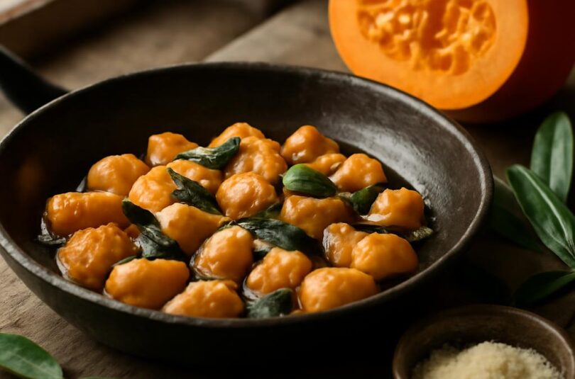 dynove-gnocchi-salvej Dýňové gnocchi s přepuštěným máslem a šalvějí na pánvi