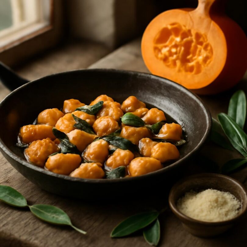 Dýňové gnocchi s přepuštěným máslem a šalvějí na pánvi