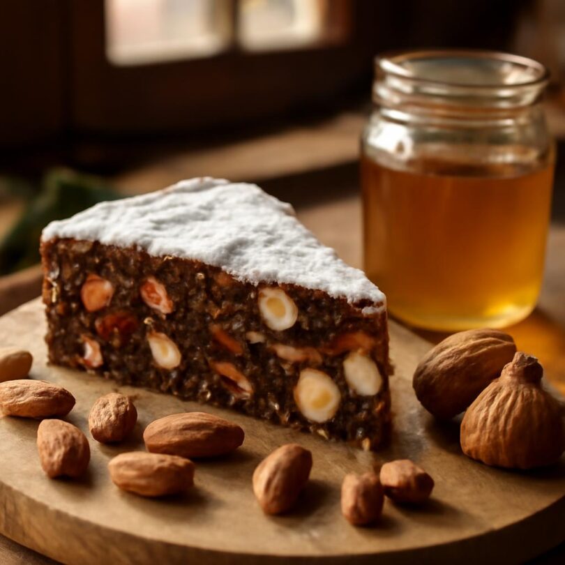 Panforte: italský ořechový perník Panforte di Siena, italský ořechový perník s mandlemi a kandovaným ovocem