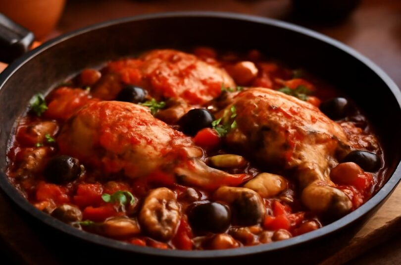 pollo-alla-cacciatora-kure-myslivecky Pollo alla cacciatora – kuře na myslivecký způsob s rajčaty, houbami a olivami
