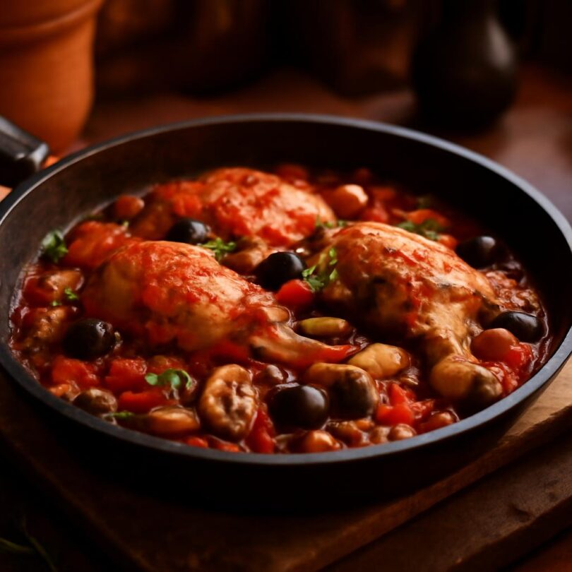 pollo-alla-cacciatora-kure-myslivecky Pollo alla cacciatora – kuře na myslivecký způsob s rajčaty, houbami a olivami