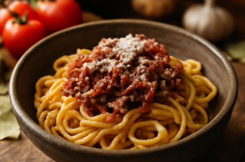 Ragù bolognese: pomalu vařená klasika Tagliatelle s pomalu vařeným ragù bolognese a parmazánem