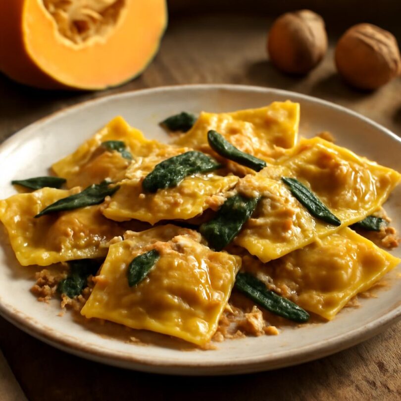 Tortelli di zucca – dýňové ravioli s máslem a šalvějí