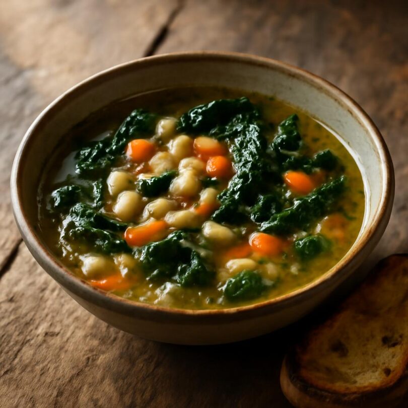 Zuppa toscana - toskanska polevka s fazolemi cannellini a kapustou cavolo nero v keramicke misce