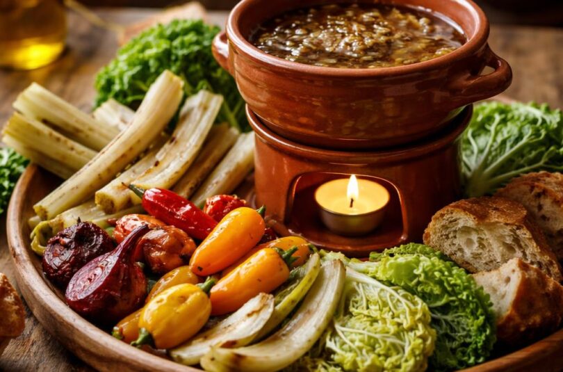Bagna cauda: teplý česnekový dip se zeleninou v terakotové nádobě