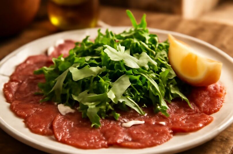 Hovězí carpaccio s rukolou a parmazánem