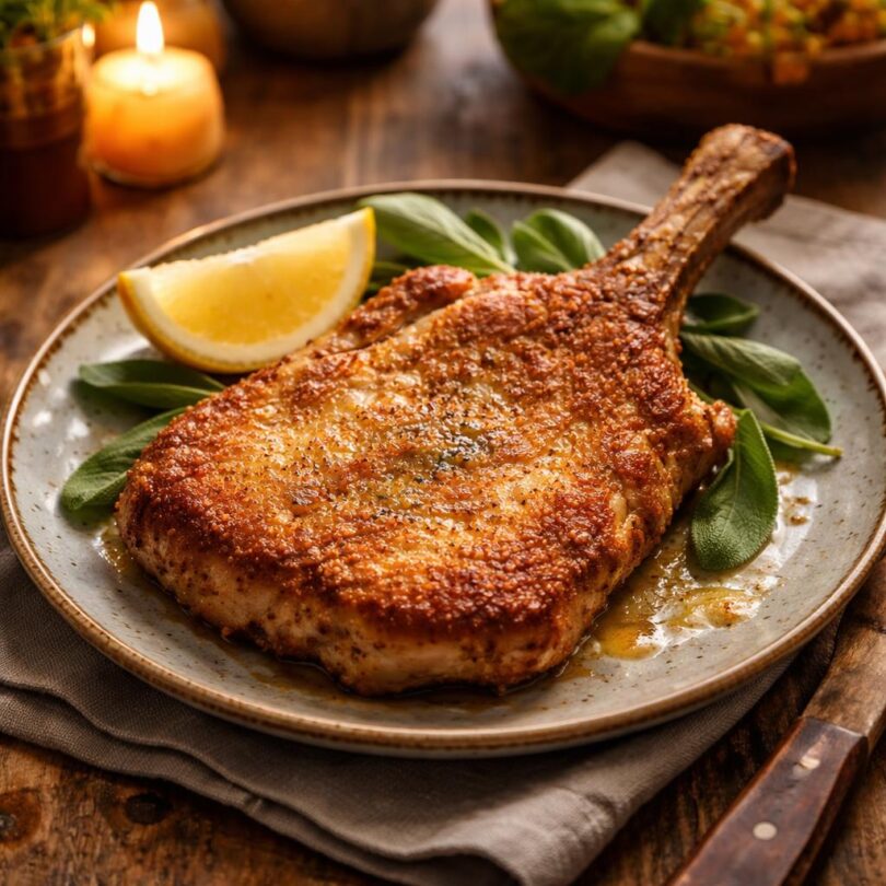 Cotoletta alla milanese – smažený telecí kotlet na kosti s citronem