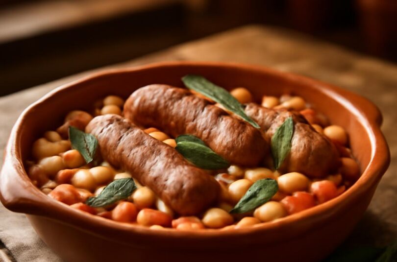 Toskánské klobásy s bílými fazolemi salsiccia e fagioli