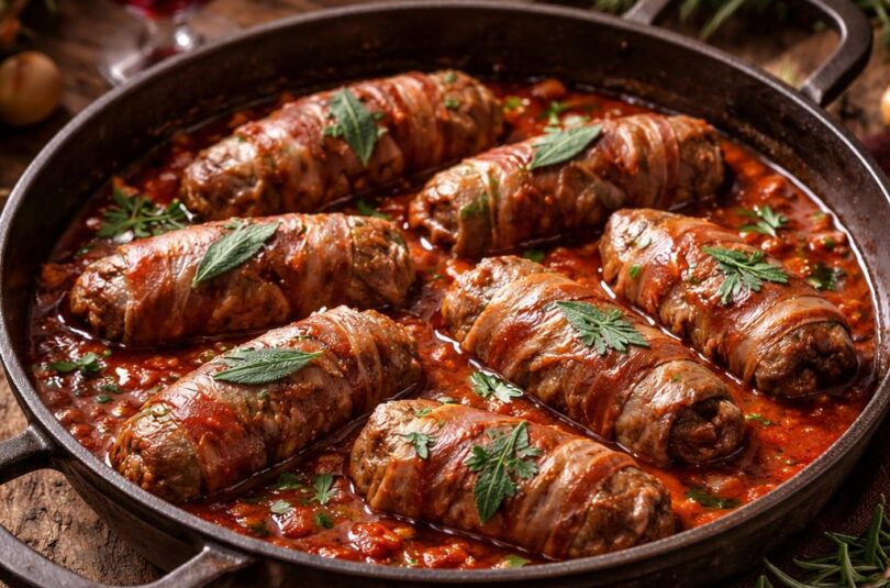 Italské masové závitky involtini v rajčatové omáčce