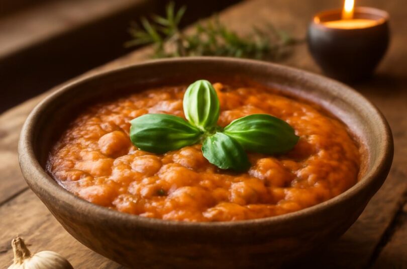 pappa-al-pomodoro Toskánská pappa al pomodoro, rajčatová polévka s chlebem a bazalkou