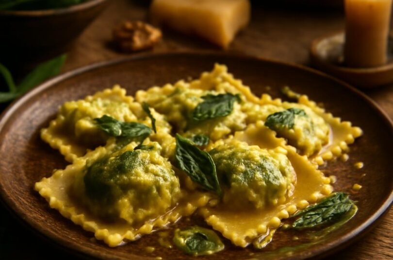 Ravioli s ricottou a špenátem se šalvějovým máslem
