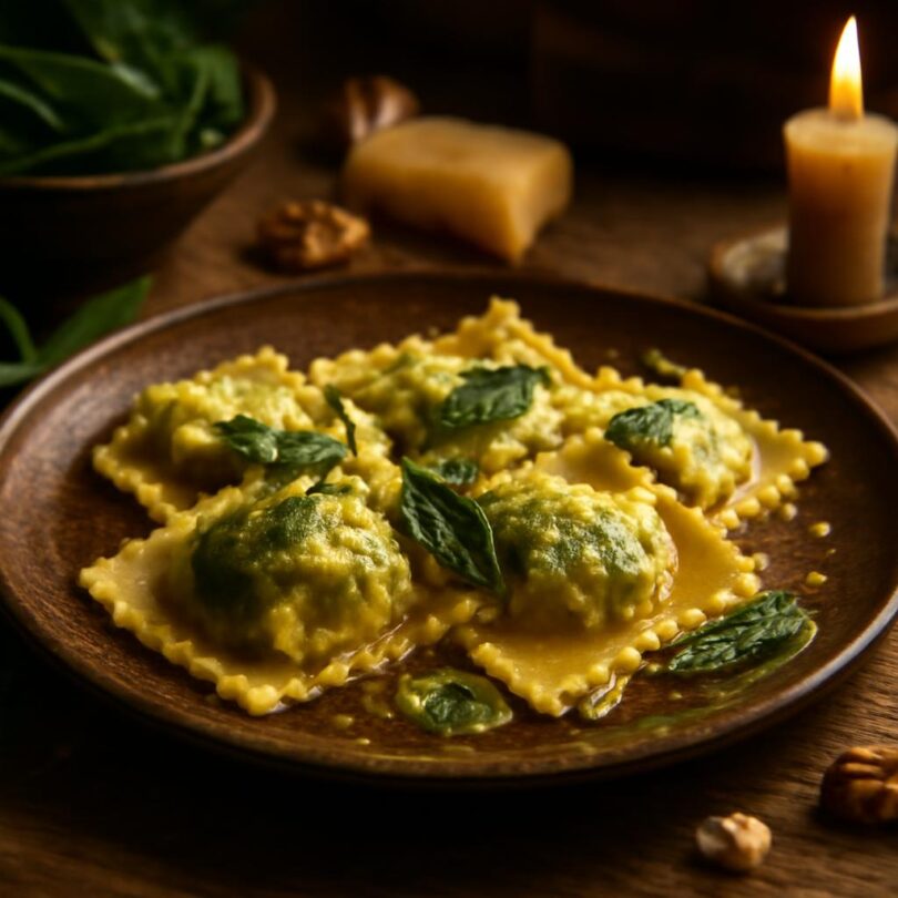 ravioli-ricotta-spenat Ravioli s ricottou a špenátem se šalvějovým máslem