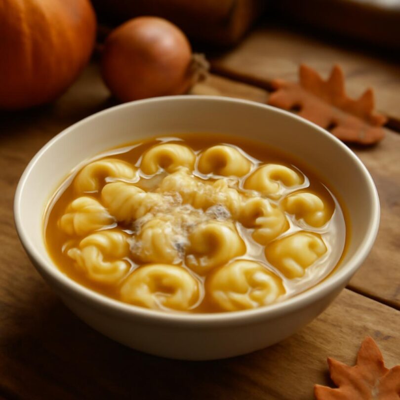 tortellini-in-brodo Tortellini in brodo v bílé misce se zlatým vývarem a parmazánem